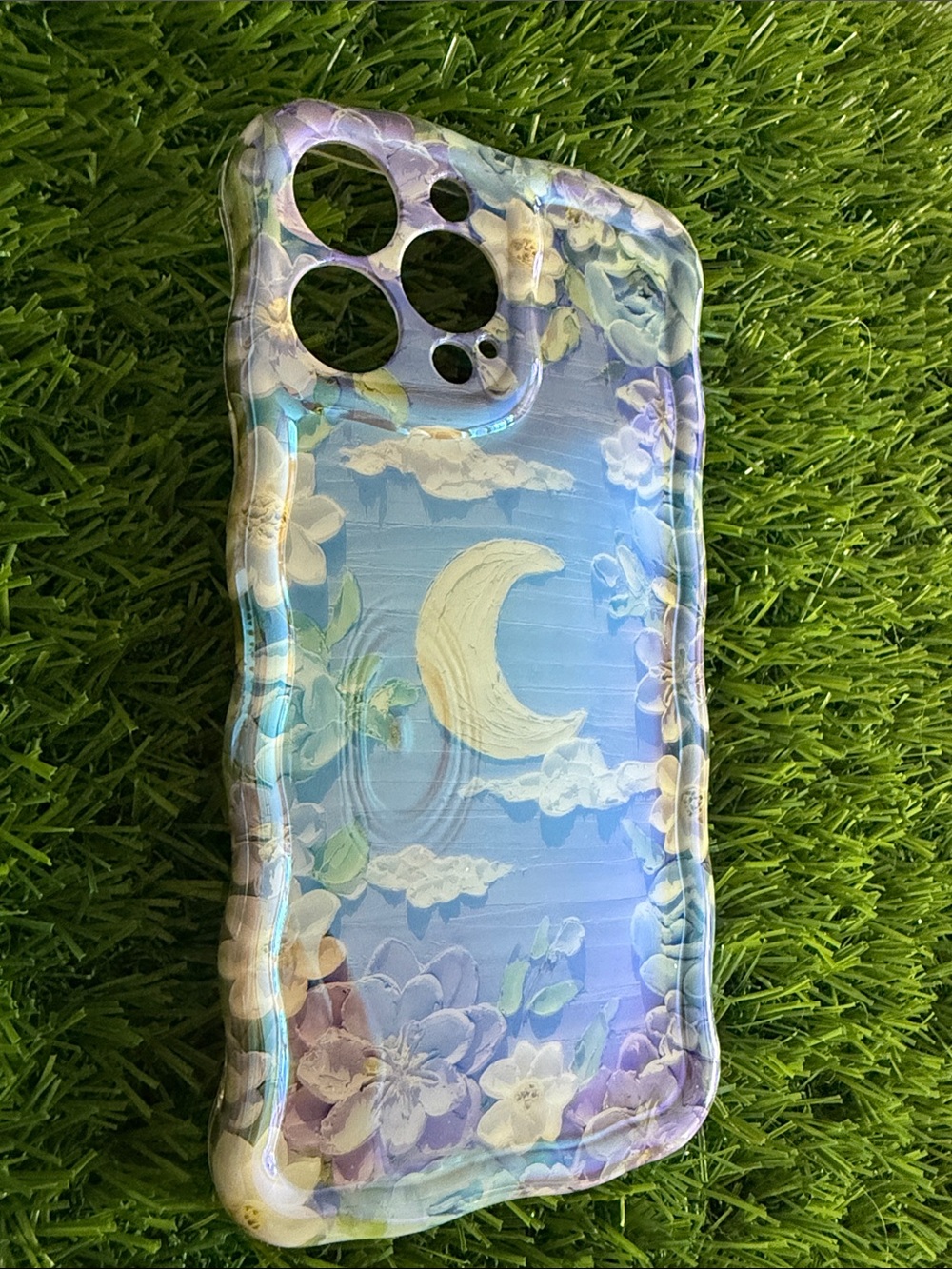 Stylish Moon & Floral Blue Phone Case - iPhone 13 Pro Max